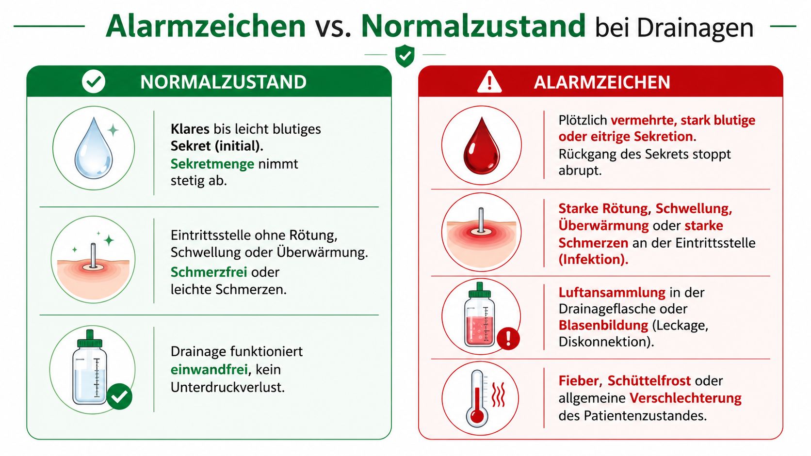 Alarmzeichen und Komplikationen bei einer Drainage nach OP