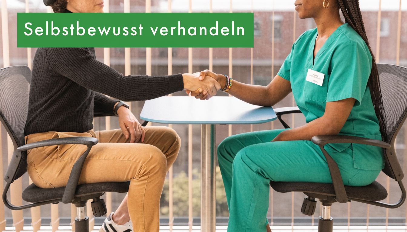 Zwei Personen schütteln sich bei einem professionellen Gespräch zur beruflichen Verhandlung am Tisch die Hände.