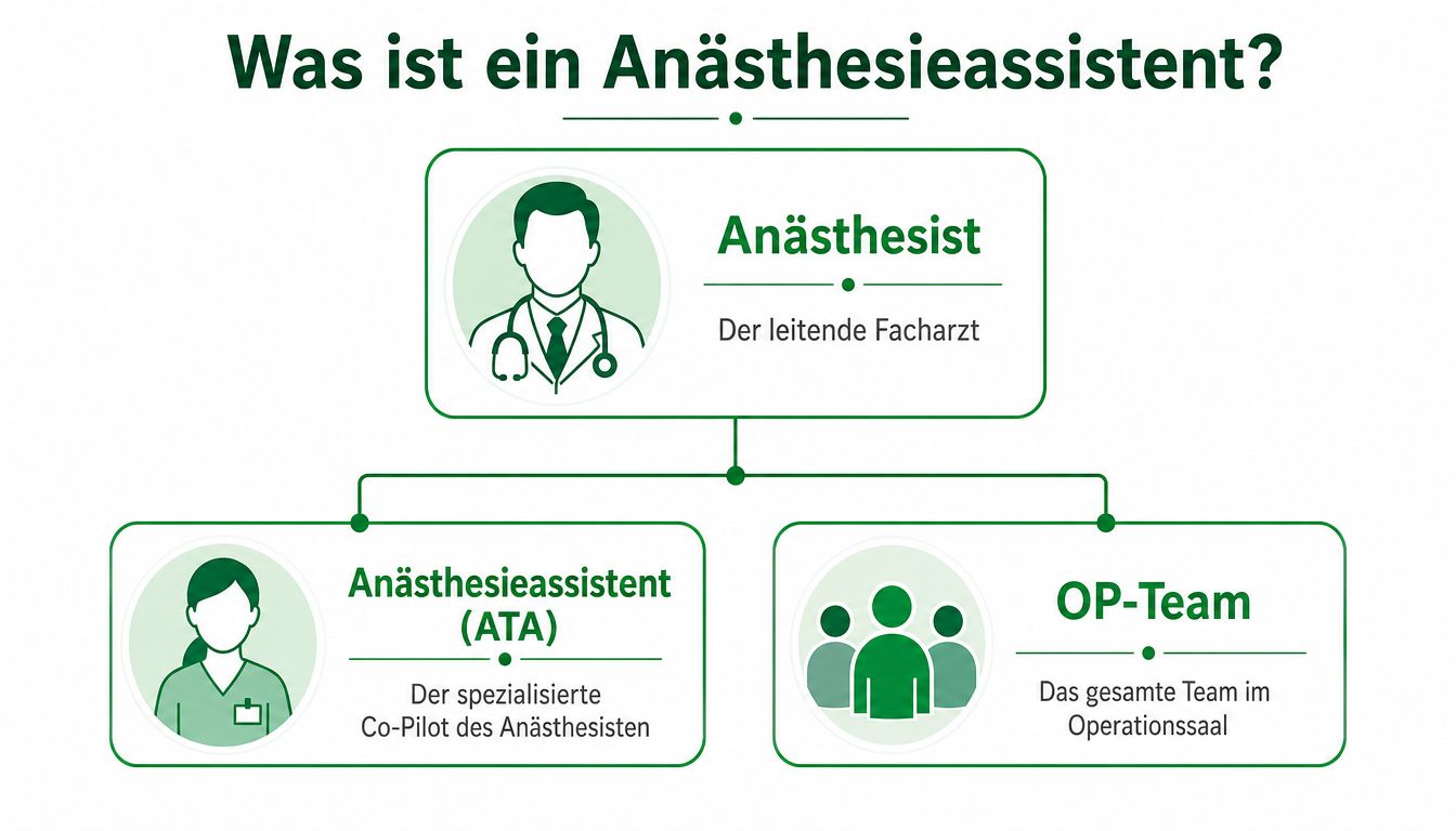 Grafik zur Darstellung der Rollenverteilung zwischen Anästhesist, Anästhesieassistent und dem gesamten Operationsteam im Krankenhaus.